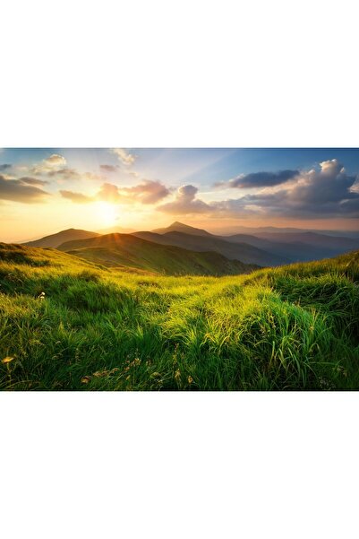 Zumzeria Tablou Canvas Apus de soare frumos peste dealuri, 80x50cm, tabloucan...