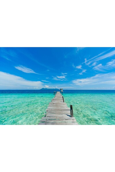 Zumzeria Tablou Canvas Wooden pier On A Crystal Clear Sea Water, 80x50cm, tab...