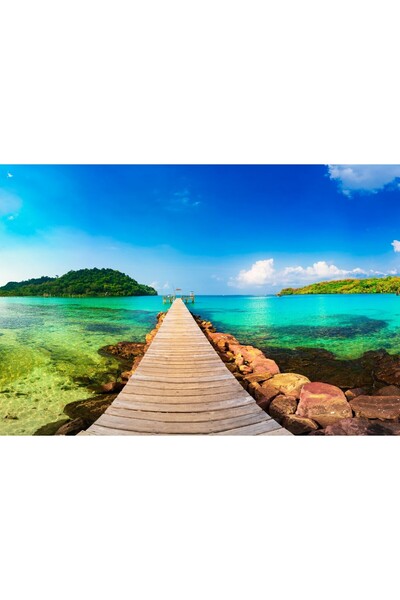 Zumzeria Tablou Canvas Wooden Pier On Green Water In Paradise, 80x50cm, tablo...