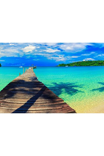 Zumzeria Tablou Canvas Vedere tropicală cu un pod uimitor peste apă, 80x50cm,...