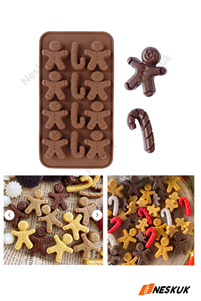 Neskuk Gingerbread Christmas Themed Silicone Cookie Chocolate Mold Snowman Pi...