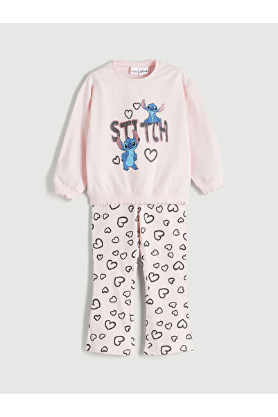 LC Waikiki سترة وبنطلون ضيق للفتيات من LCW Kids مطبوع عليها ستيتش باللون الور...