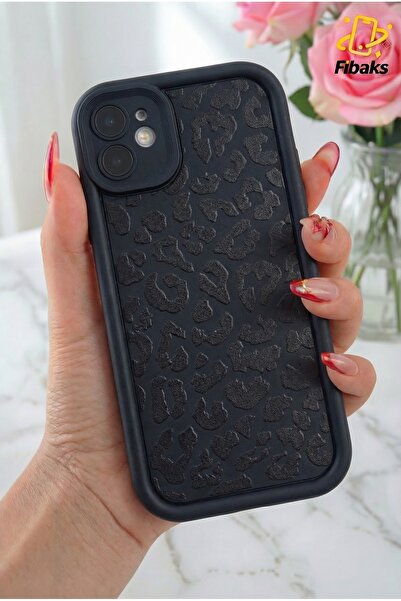 Fibaks Apple iPhone 11 Kılıf Yumuşak Siyah Leopar Desenli Yumuşak Kamera Koru...