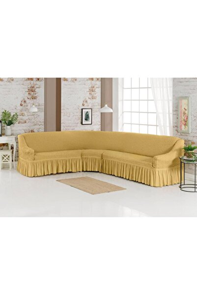 ARTUÇ Бавовняна накидка на кутовий диван з бурмушкою (БАЛЬНИЙ КОЛІР)