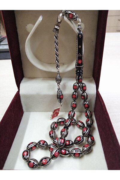 İnan Tesbih مسبحة أرزوروم أولتو فضية ومطرزة بشرابة فضية مرجانية