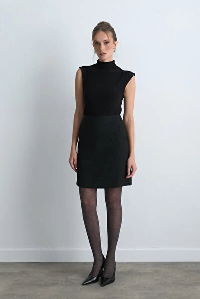 Gusto Anvelop Kesim Mini Etek - Siyah