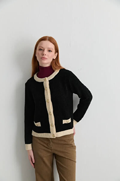 Gusto Cardigan din tricot cu textura din catifea - negru