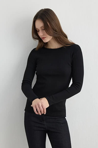 Gusto Mânecă lungă basic Bumbac tricou - Negru