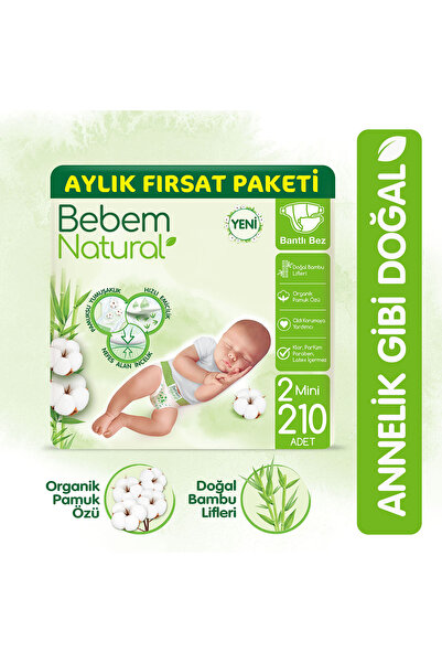 Bebem Natural Bebek Bezi 2 Beden Mini Aylık Fırsat Paketi 210 Adet