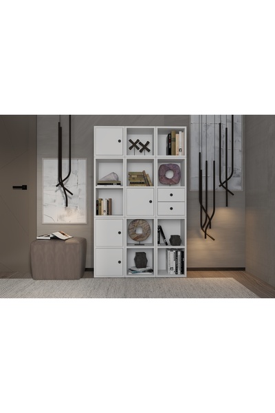 Nettrends 4 Kapakli Çekmeceli Rafli Kitaplik 97 cm Beyaz Ktp-1075-Ç