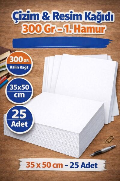 Orbak Kağıt Çizim Ve Resim Kağıdı 1. Hamur 300 gr 35x50 Cm 25 Adet Çizim Ve R...