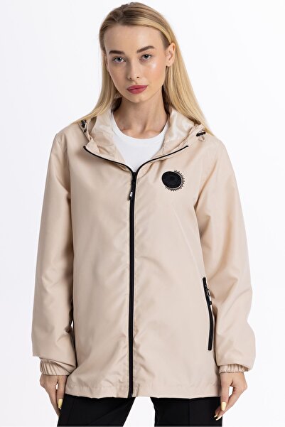 Goccix Γυναικείο αδιάβροχο με μπεζ επένδυση με κουκούλα και τσέπες