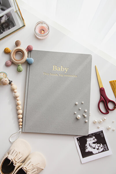 Memories & more Bebek Anı Defteri - Keten Kumaş Kapak & Altın Yaldız Baskılı