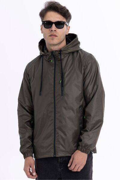 Goccix معطف واق من المطر رجالي مبطن باللون الكاكي ومقاوم للرياح مع جيب بغطاء ...