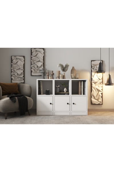 Nettrends Kapakli Rafli Çok Amaçli Dolap Beyaz 97 cm Ça-d-1071-Ç