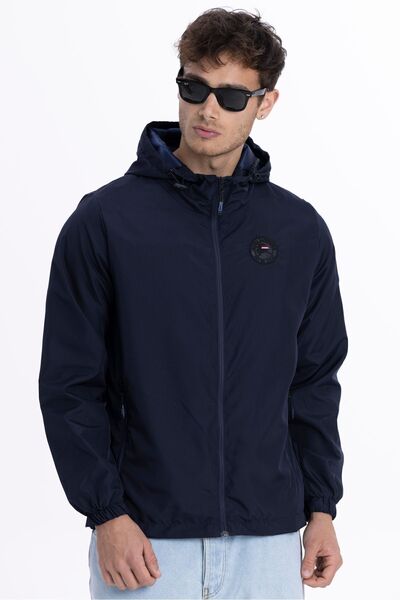 D1fference Erkek Lacivert Astarlı Rüzgar Geçirmez Kapüşonlu Cepli Yağmurluk -...