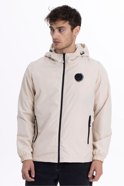 D1fference Erkek Bej Su ve Rüzgar Geçirmez İç Astarlı Cepli Kapüşonlu Spor Ya...