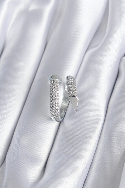 shopwave Brass Silver Color Zircon Stone Nail Model Women's Ring