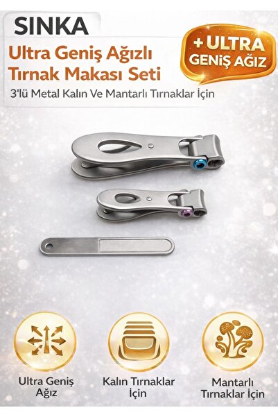 SİNKA Paslanmaz Ultra Geniş Ağızlı Tırnak Makası Seti 3' Lü Metal Kalın Ve Ma...