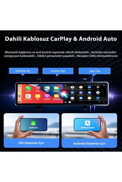 idragon C3 CarPlay & Android Auto Multimedya Dikiz Aynası | 12” HD Ekran, Ön ...