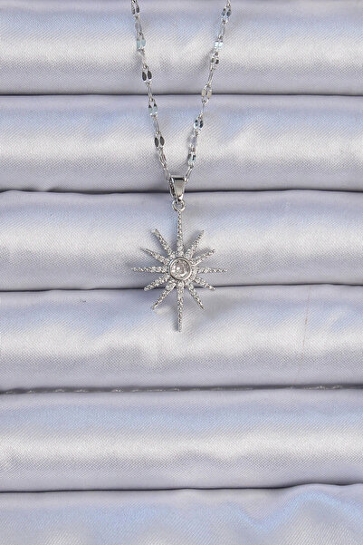 shopwave 316L سلسلة فولاذية فضية اللون حجر الزركون قلادة نجمة القطب