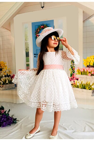 Mixie Λευκό φόρεμα με λευκό καπέλο με κορδόνια Princess Girl