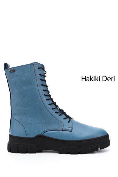 GÖNDERİ(R) حذاء نسائي / بناتي باللون الأزرق مزود بسحاب ونعل مطاطي من الجلد ال...