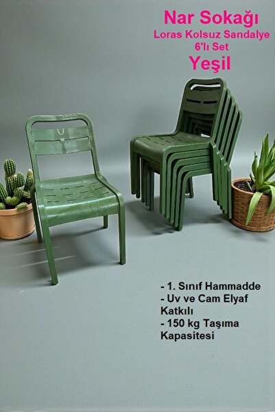 nar sokağı 6 Adet Loras Kolsuz Sandalye Bahçe, Balkon ve Cafe Sandalyesi