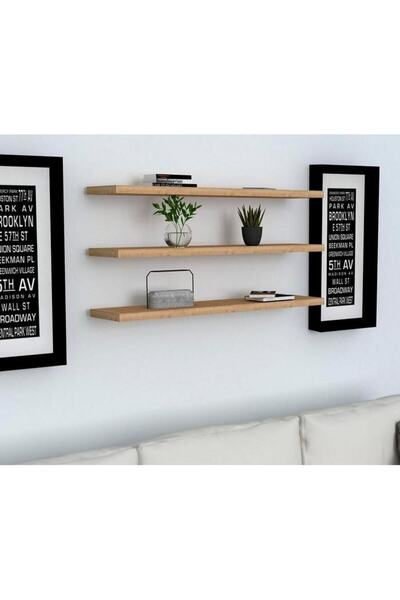 LİNDE HOME 100x15 3lü Duvar Rafı Kütüphane Kitaplık Tv Rafı