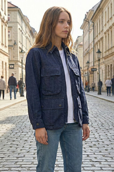 Twister Jeans BC J69-01 Dark Blue Cep Detaylı Çıtçıtlı Kadın Kot Ceket Lacivert