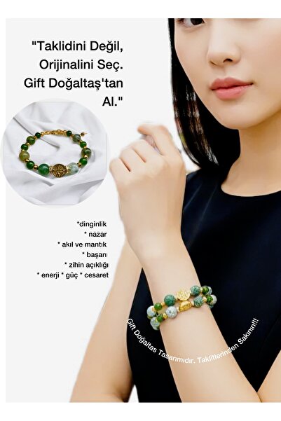 Gift Sellection Gerçek Doğaltaş Yosun Akik, Hematit Doğal Taşlı Hayat Ağacı B...