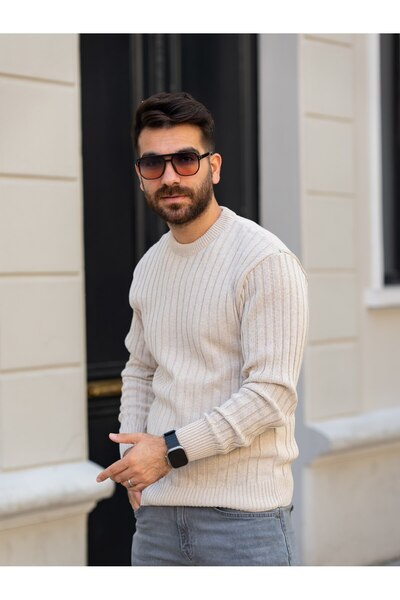 mayastyle سترة تريكو بياقة دائرية للرجال