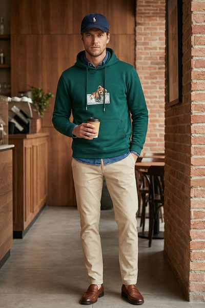 Buratti Cotton Regular Fit Printed Kangaroo Pocket Hooded Sweat Men's Sweat 6...