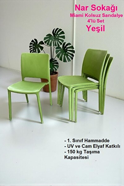 nar sokağı 4 Adet Miami Kolsuz Sandalye Bahçe, Balkon ve Cafe Sandalyesi