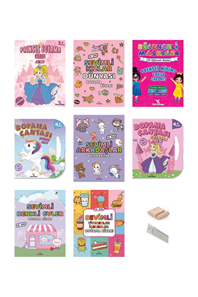 yeti kitap Kız Çocukları İçin Boyama Seti 8 Kitap 2-5 Yaş +Tablet Standı+Okum...