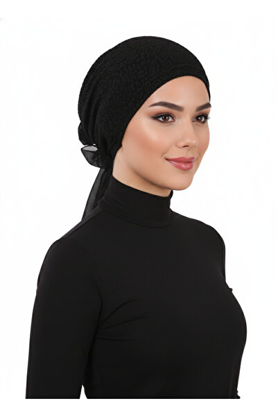 fidan bone غطاء رأس طبي جاهز من التول والبروكار باللون الأسود، مناسب للاستخدا...