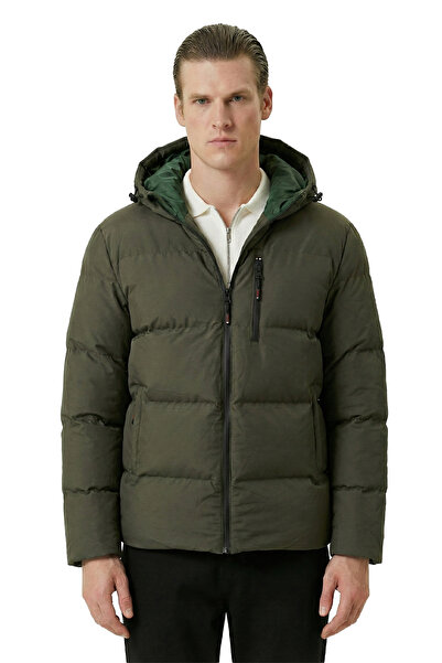 D1fference Men's Khaki Thick Lined Hooded Inflatable Sports Winter Coat