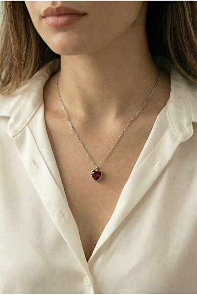 Vinces 925 Ayar Gümüş Kırmızı Taşlı Aşk Kolyesi - Lumina-X Korumalı