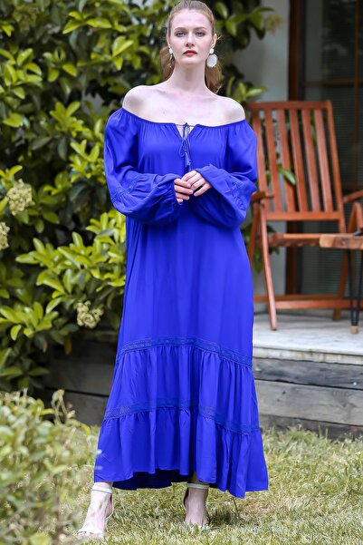 Chiccy Rochie de damă Saks Blue Carmen Guler Kopanaki, cu mâneci elastice, țe...