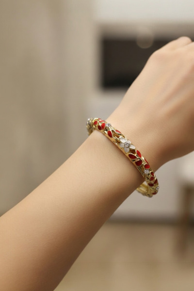 Sevilgülgünfinecrafts Çelik Mineli ve Taşlı Halka Bilezik | Gold Renk Şık Kel...