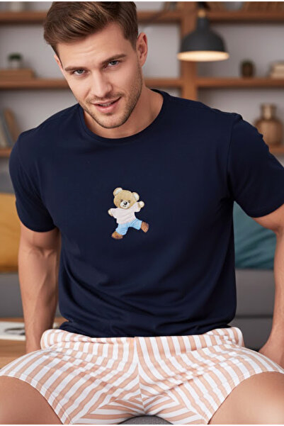 Siyah İnci Синьо-білий візерунок з білою смужкою. Шорти з коротким рукавом, т...