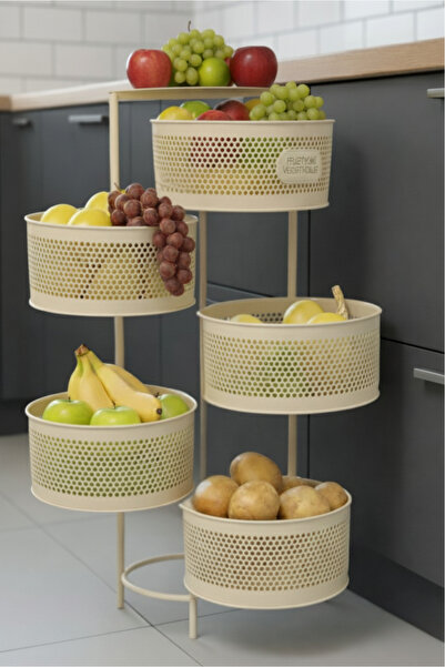 Orvila Metal Sebzelik 5 Katlı Tepsili Açılır Metal Patates Soğan Meyvelik Sep...