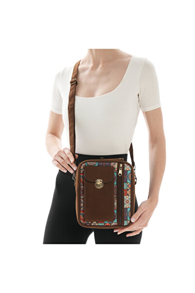 ÇANTA İran İşi El Yapımı Etnik Desenli Süet Kahve Bohem Askılı Omuz Çantası
