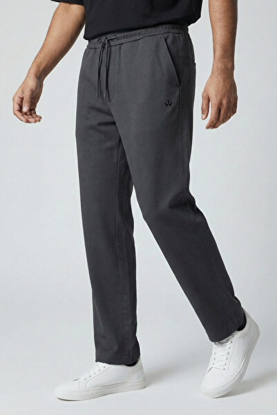 THE WOOW Men's Smoked Tw Logo Printed Sports Sweatpants - Elastic Waist, Thre...