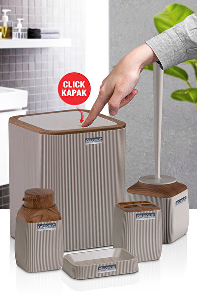 Okyanus Home Set de baie cu dungi din lemn de culoare nurcă, 5 piese