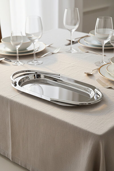 Cornella basic Tavă de prezentare Elips argintie mică (lățime: 14 cm x lungim...