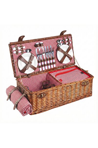 Picnicco 6 Kişilik Kırmızı Pötikare Desenli Piknik Sepeti nz-27