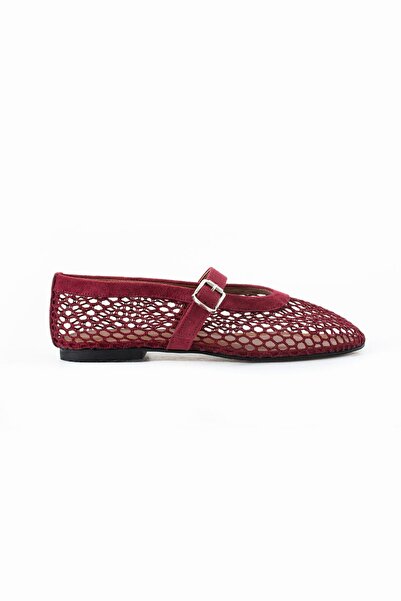 Eataly Shoes Balerini Cody Burgundy cu centură mare din plasă