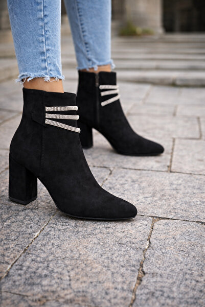 Bereket Kundura 1135 Model Bereket Kundura  Çok Şık Taşlı Abiye Süet Kısa Bot