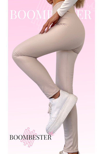 BoomBester efect modelator Leggings din piele de iarnă cu fleece Culoare bej ...